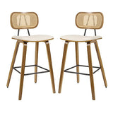 Mid-Century Modern 26" Cream White Bar Stools Set of 2 with Rattan Back Bekrvio