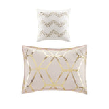 Comfort Spaces Vivian Comforter Set Ultra Soft All Season Lightweight Modern Geometric Glam Metallic Print Bedding, Matching Sham, Decorative Pillow, Full/Queen, Geometric Blush/Gold Comfort Spaces
