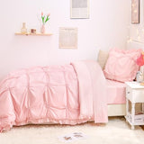 Wowelife Twin Comforter Set for Girls, Boho Pintuck Bedding Comforter Sets, 4 Pieces Ruffles Jacquard Embroidery Twin Bedding Sets with Comforter, Fitted Sheet, Flat Sheet and Pillowcase, Pink Wowelife