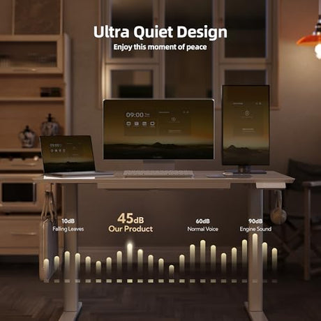 Claiks Glass Standing Desk with Drawers, 40×24 Inch Adjustable Stand Up Desk Quick Install Home Office Computer Desk, White Claiks