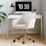 Zesthouse Modern Desk Chair with Wheels, White Swivel Vanity Chair for Girls Women, Upholstered Home Office Chair Boucle Armchair for Bedroom, Height Adjustable Computer Task Chair, Gold Base Zesthouse
