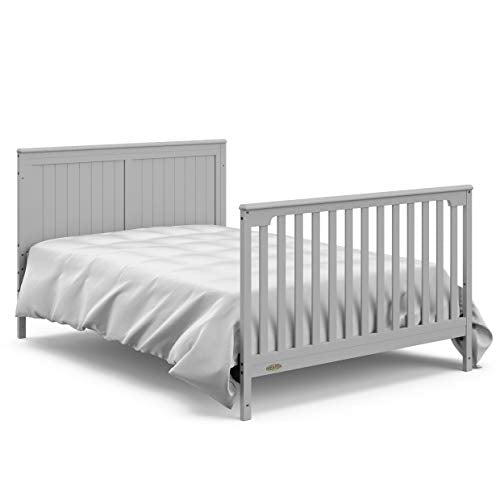 Graco Hadley 5-in-1 Convertible Crib with Drawer (Pebble Gray) – GREENGUARD Gold Certified, Crib with Drawer Combo, Full-Size Nursery Storage Drawer, Converts to Toddler Bed, Daybed Graco
