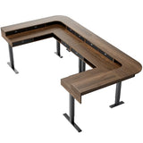 HUANUO U-Shape Large Standing Desk with Storage Drawers, 2-Tier Corner Sit Stand Desk with Power Strip Tray & Cable Grommets, Height Adjustable Extra Large Computer Gaming Table, Walnut HUANUO