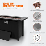 Walsunny 45 inch Outdoor Propane Fire Pit 50,000 BTU Gas Fire Pit Table with Lid, Lava Rock, Waterproof Cover, Rectangle Gas Firepit Table for Garden/Patio, CSA Certification Shintenchi