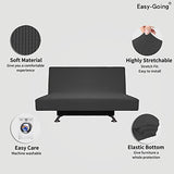 Easy-Going Stretch Futon Slipcover Armless Futon Bed Cover Furniture Protector Without Armrests with Elastic Bottom for Kids, Soft Jacquard Fabric Small Checks (Medium, Dark Gray) Easy-Going