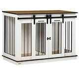 PawHut Dog Crate Furniture with Divider, Dog Crate End Table for Small to Large Dogs, Large Indoor Dog Kennel with Double Doors, 47" W x 23.5" D x 35" H, White PawHut