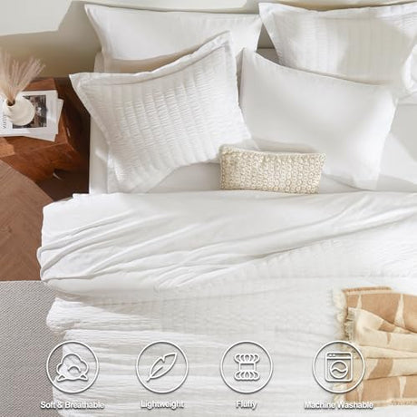 CozyLux Twin Comforter Set with Sheets 5 Pieces, White Seersucker Textured Bed in a Bag for Girls, Luxury Soft Bedding Set with Down Alternative Comforter, Sheets, Pillowcase & Sham for All Seasons CozyLux