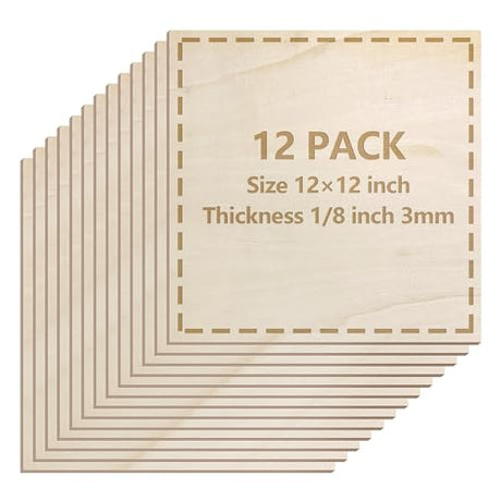 12 Pack Basswood Sheets 1/8 inch, 3mm Basswood for Laser Cutting, 12 x 12 inch Wood Slabs for Crafts, DIY Architectural Models Making, Wood Engraving, Staining Le Shang