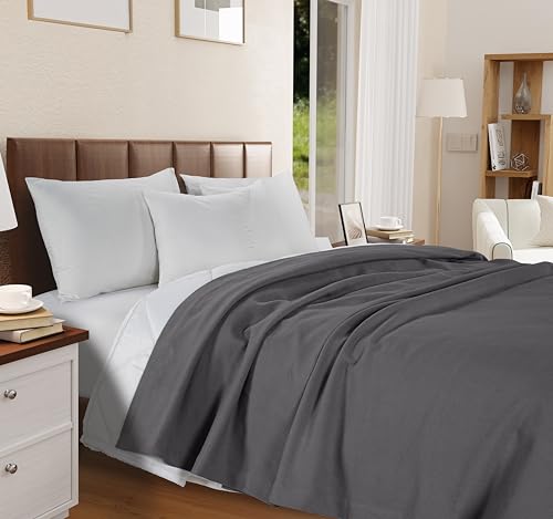 LANE LINEN Twin Blanket 100% Cotton Blankets Twin Size for Bed - Herringbone Weave (68"x90") Soft & Cozy Bed Blankets - Great Gifting in Any Season for Everyday Bedding - Oeko-TEX Certified - Grey LANE LINEN