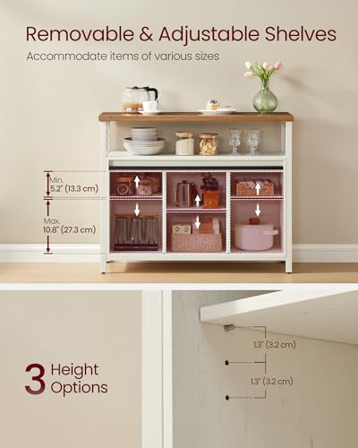 VASAGLE Buffet Cabinet, Coffee Bar Storage Cabinet, Sideboard with 2 Sliding Barn Doors, Adjustable Shelves, 13 x 39.4 x 31.5 Inches, for Living Room, Rustic White and Honey Brown ULSC092W01 VASAGLE
