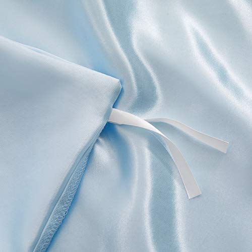 P Pothuiny 5 Pieces Satin Duvet Cover Full/Queen Size Set, Luxury Silky Like Baby Blue Duvet Cover Bedding Set with Zipper Closure, 1 Duvet Cover + 4 Pillow Cases (No Comforter) P Pothuiny