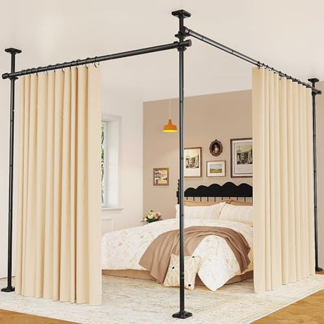 Goovilla Room Divider for Room Separation, Tension Curtain Rods No Drilling, 4-10ft(H) 28-114inch(W) Adjustable Temporary Privacy Wall Divider, Heavy Duty Freestanding Space Partition Separator, Black Goovilla