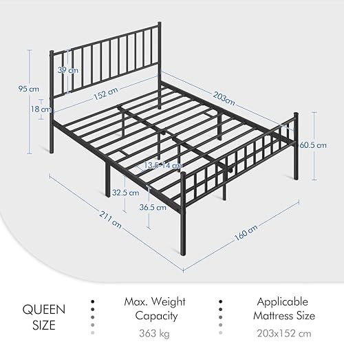 Yaheetech 14 Inch Queen Size Bed Frame Metal Platform Bed with Spindle Headboard Footboard/Mattress Foundation/No Box Spring Needed/Underbed Storage Space/Steel Slat Support/Easy Set up, Black Yaheetech