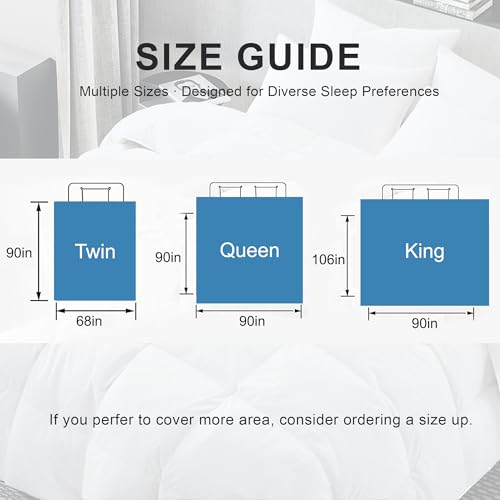 ALPSWAN Goose Feather Down Comforter King Size, White 100% Cotton Duvet Insert, All Season Hotel Bedding Fluffy Cotton Comforter with Corner Tabs (White, King) ALPSWAN