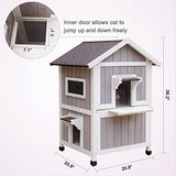 HiCaptain Outdoor Cat House for Feral Cats, Weatherproof Outside Cat Shelter Wooden 2 Story Large Kitty House with Escape Door HiCaptain
