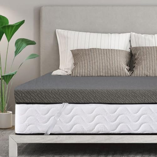 VALUXE 3 Inch Gel Memory Foam Mattress Topper Queen Size High Density Cooling Pad Pressure Relief Bed Topper Grey (with Removable & Washable Bamboo Cover) VALUXE
