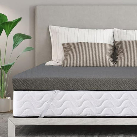 VALUXE 3 Inch Gel Memory Foam Mattress Topper Queen Size High Density Cooling Pad Pressure Relief Bed Topper Grey (with Removable & Washable Bamboo Cover) VALUXE