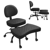 GUNJI Ergonomic Criss Cross Legged Office Chair, 360° Swivel Meditation Kneeling Chair with Wheels, ADHD Chair with Footrest, Lumbar Support, Wider Height Adjustable Seat (Faux Leather, Black) GUNJI