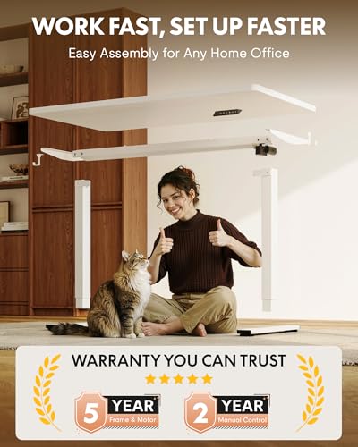FLEXISPOT EN1 One-Piece Standing Desk with 1-Inch Thick Seamless Desktop, 55"x28" Electric Height Adjustable Desk for Home Office, Multi-Monitor Setups & Easy Assembly, White FLEXISPOT