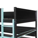 LUMISOL Full Size Gaming Loft Bed with Desk & Stairs, Solid Wood Loft Bed with Shelves & Pegboard, Black+Blue LUMISOL