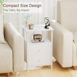 LOAKEKEL White Nightstand with Charging Station, End Table with 2 Fabric Drawers, Night Stand for Bedroom, Small Bed Side Table with USB Ports and Outlets for Living Room, HETS020WT-1 LOAKEKEL