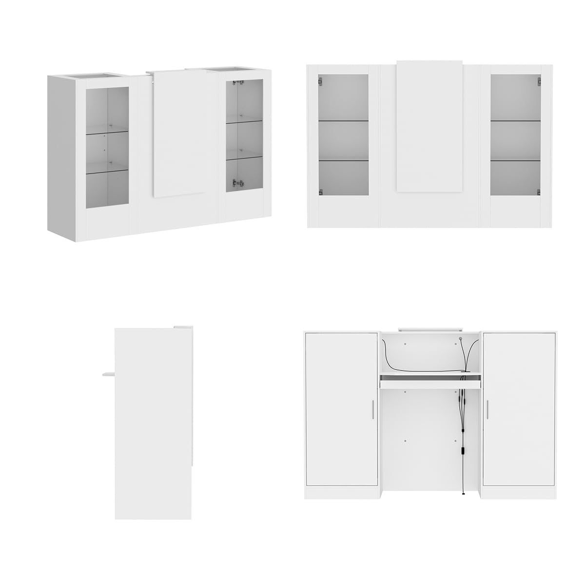 ROMSHINE Reception Desk with Counter, 59.1 inch Front Desk with LED Light & Glass Display Shelf, Reception Room Table with Cable Grommet, Retail Counter Salon Reception for Checkout, White ROMSHINE