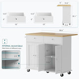 Shintenchi Kitchen Island with Drop Leaf, Rolling Kitchen Cart with Storage on Wheels, Table Bar Cart for Kitchen with Towel Rack & Seating Area for Dining Room, White Shintenchi