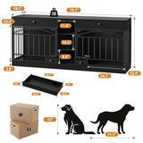 IDEALHOUSE 78.7" Double Dog Crate Furniture with Storage and 2 Doors, Dog Kennel Indoor with Feeding Bowls, Wood Dog Crate TV Stand for Small Medium Dogs, Black IDEALHOUSE