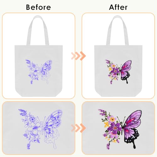 ERKOON Embroidery Canvas Tote Bag for Beginners, Needlepoint Arts Crafts Cross Stitch Kits for Adults Including Stamped Embroidery Bag with Hoops, Needle, Instruction and Color Threads (Butterfly)