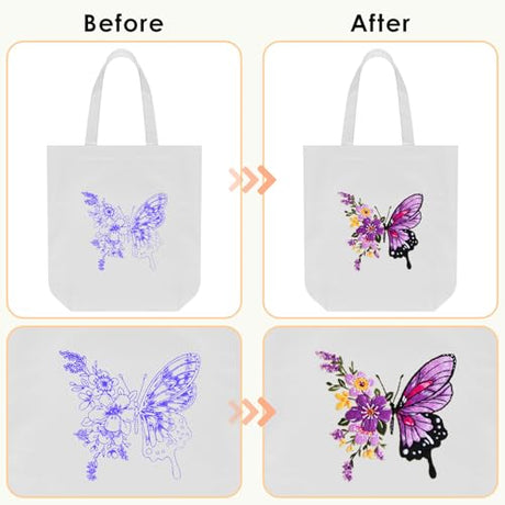 ERKOON Embroidery Canvas Tote Bag for Beginners, Needlepoint Arts Crafts Cross Stitch Kits for Adults Including Stamped Embroidery Bag with Hoops, Needle, Instruction and Color Threads (Butterfly) ERKOON