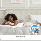 HOMTEC Twin Size Duvet Insert - All Season 100% Cotton Comforter - Quilted Fluffy Down Alternative Duvet Insert - Light Gray - Soft Breathable & Lightweight with 4 Corner Tabs HOMTEC