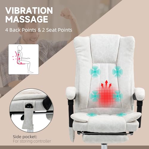 Vinsetto 6 Point Vibration Massage Office Chair, High Back Computer Chair with Heat, Adjustable Height, Reclining Backrest and Retractable Footrest, White Vinsetto