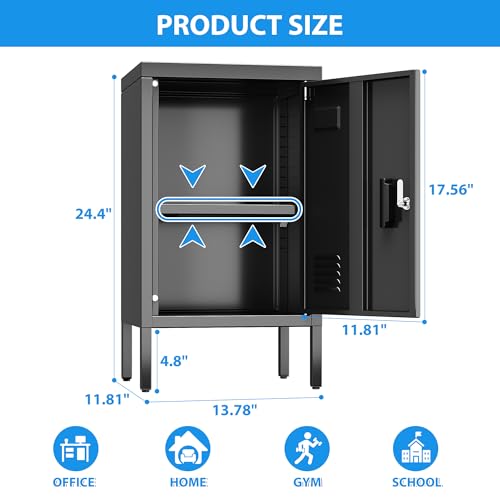 SUPEER 24.4" H Metal Locker Storage Cabinet with Adjustable Shelf, 1 Door Small Storage Cabinet with Adjustable Leveling Foot for Home,Office, Kids Locker,Assembly Required,Balck SUPEER