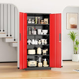 INTERGRAET Metal Storage Cabinet with Adjustable Shelves, Garage Storage Cabinets with Doors and Shelves, File Cabinets for Home Office, Kitchen Pantry Cabinet, 72''H, Black Red INTERGREAT