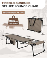 KingCamp Tanning Chair with Face Hole, Lounge Chairs Outdoor Folding Comfy Adjustable 5-Position Lay Flat Foldable Chaise Chaser Lounger for Outside Beach Patio Sun Bathing Pool, Beige