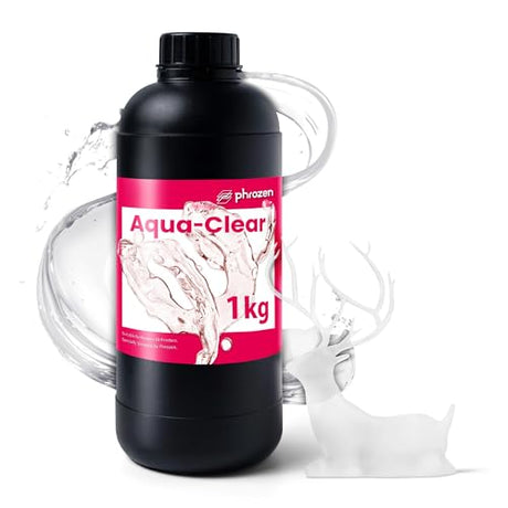 Phrozen Aqua Resin for 3D Printing, 405nm UV-Curing Photopolymer, Low Shrinkage, High Precision, Low Odor, Vivid Color, Non-Brittle, Fast Curing for LCD/DLP/SLA Printers (Clear, 1KG) phrozen