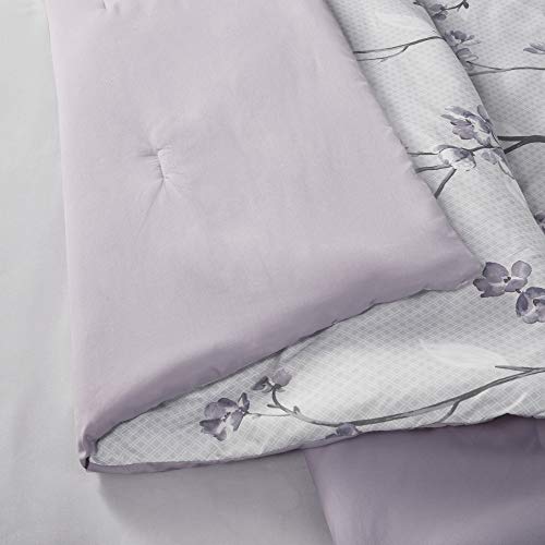 Comfort Spaces Bed in A Bag - Trendy Casual Design Cozy Comforter with Complete Sheet Set with Side Pocket, All Season Cover, Matching Shams Twin XL(66 in x 90 in), Kate, Grey/Purple 6 Piece Comfort Spaces