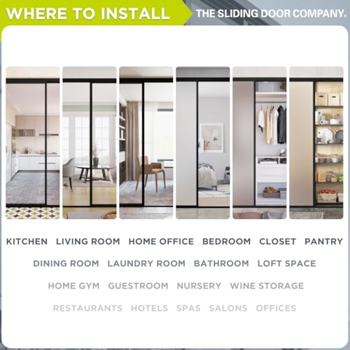 The Sliding Door Company 4 Panel Sliding Glass Interior Room Divider, Clear Tempered Glass (Black, 120" W x 96" H) The Sliding Door Company