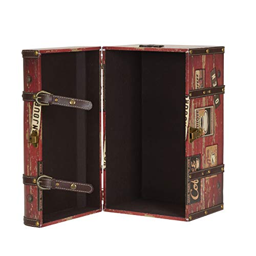 Household Essentials Medium Decorative Trunk, Coffee Shop Faux Decoupage, Antique Exterior, Leather and Metal Accents, Fabric Interior, Hinged Lid, Brown Household Essentials