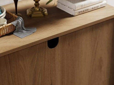 FENSULN Buffet Sideboard Cabinet Farmhouse Modern 3 in1 Storage Cabinet with Adjustable Shelves for Kitchen, Coffee Bar, Living Room, Oak FENSULN