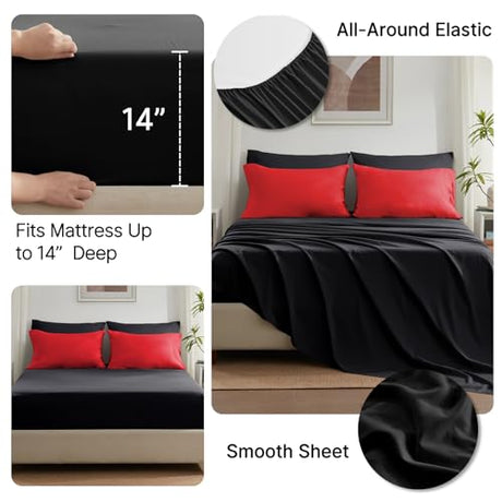 Anluoer Twin Comforter Set 5 Pieces, Black Bed in a Bag Bedding Set with 1 Comforter(68"*88"), 1 Pillow Sham, 1 Pillowcase, 1 Flat Sheet, 1 Fitted Sheet(39"*75") Anluoer