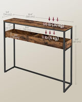 VASAGLE 2-Tier Entryway Table, Narrow Console Table, Semi-Open Compartments, 9.4 x 39.4 x 31.5 Inches, for Hallway, Living Room, Rustic Brown and Ink Black ULNT091K01 VASAGLE