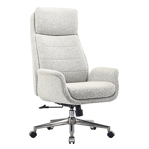 Realspace® Modern Comfort Pizana Bouclé Fabric High-Back Executive Office Chair, Light Sand/Brushed Nickel, BIFMA Compliant Realspace