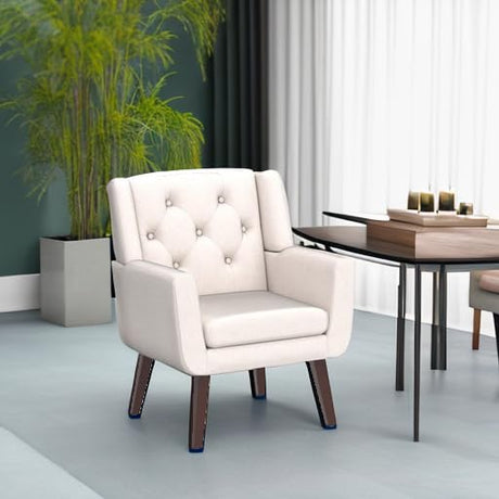 Accent Reading Chair Button-Tufted Upholstered Comfy Mid Century Modern Chair with Linen Fabric Lounge Arm Chairs for Living Room Bedroom (Beige) Living&Giving