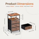 Sweetcrispy Nightstand with Charging Station, Bedside End Table with 3 Fabric Drawers & USB/Type-C Ports and Outlets, Night Stand for Bedroom Furniture, Adjustable Feet and Variable Light Strip, Rust Sweetcrispy