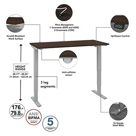 Bush Business Furniture Move 40 Electric Ergonomic Sit-Stand Computer Table for Home and Professional Office, 72W x 30D, Platinum Gray Bush Business Furniture