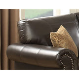 AC Pacific Louis Traditional Upholstered Leather Living Room Piece with Antique Brass Nail Head Trim, Sofa, Umber AC Pacific