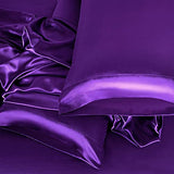 Homiest 4pcs Satin Sheets Set Luxury Silky Satin Bedding Set with Deep Pocket, 1 Fitted Sheet + 1 Flat Sheet + 2 Pillowcases (King Size, Purple) Homiest