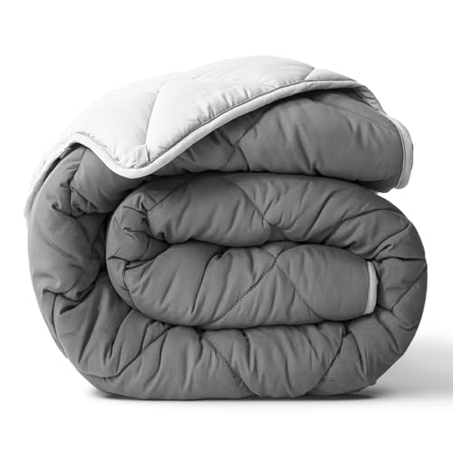 ViscoSoft Twin/Twin XL Down Alternative Comforter – All Season Cooling Breathable Microfiber Duvet Insert, Soft Quilted Reversible Blanket, Light Gray/Dark Gray ViscoSoft