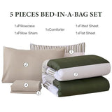 Twin Size Comforter Olive Green Striped Comforters for Boys&Girls,5 Pieces Bed in A Bag Simple Neutral-Style Bedding Sets for Kids Teen Cottolester